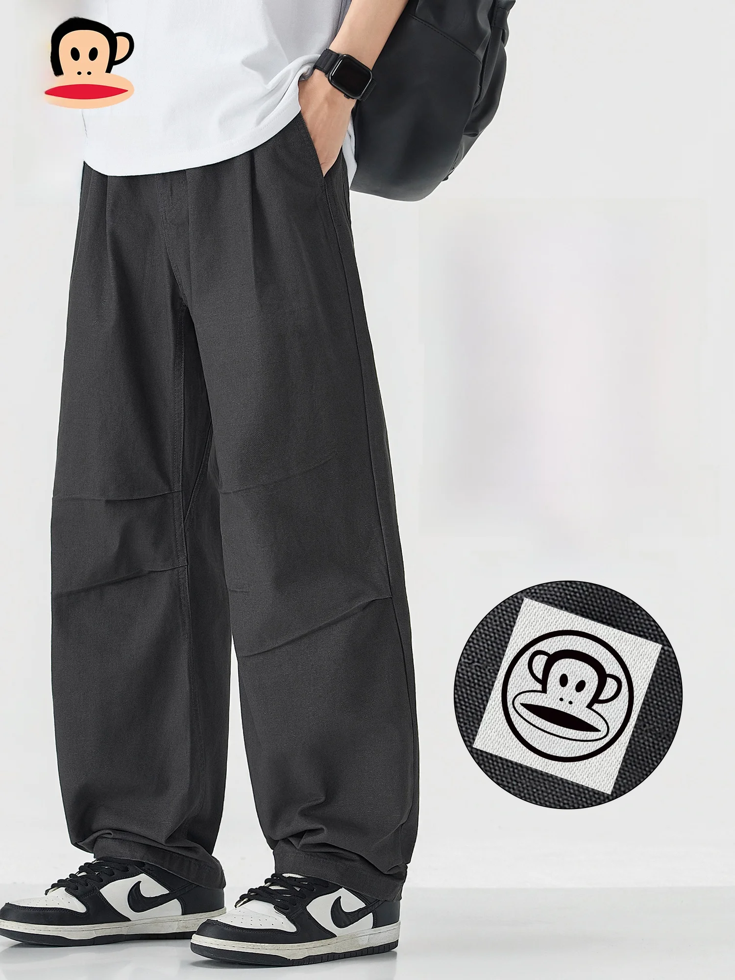 

PaulFrank Spring Casual Pants Men's Pure Cotton Breathable Straight Leg Trousers Wide Leg ket mid Waist No Stretch