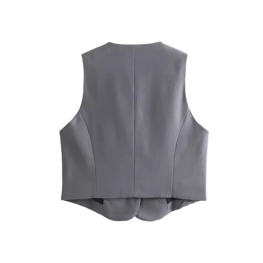 

Women's Slim Fit V-Neck Short Vest Jacket Spring Fall European American Style Fashion Casual Clothing for Women
