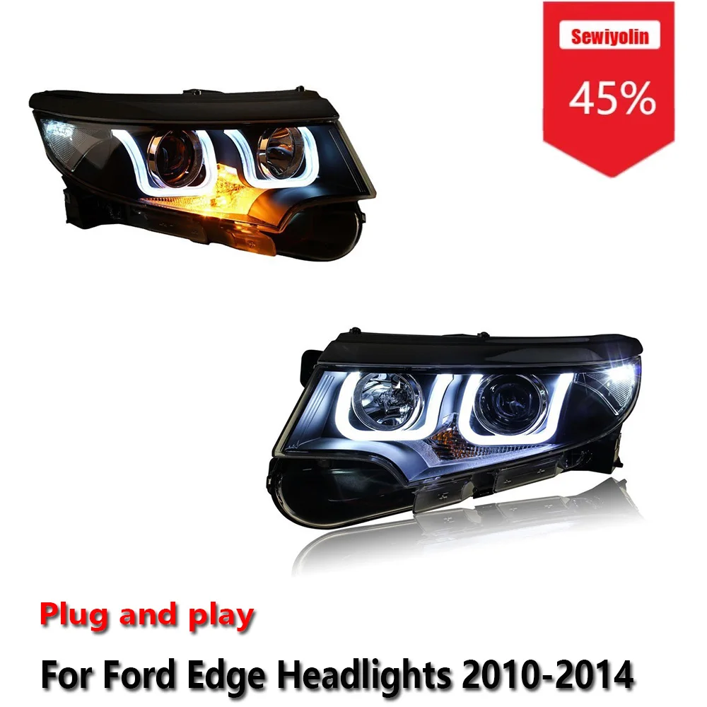 Sewiyolin سيارة LED مجموعات المصابيح الأمامية لفورد حافة المصابيح الأمامية 2010-2014 الضباب DRL الفرامل بدوره مصباح إشارة التوصيل والتشغيل #1