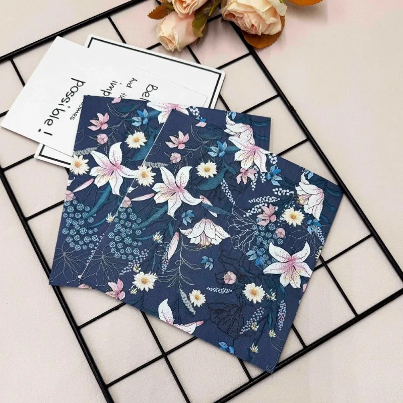 10/20 Pcs 33cm 2-Layer Color Printed Napkins Blue Flowers and Plants Wine Glass Origami Decorative Painting DIY Decoupage Paper