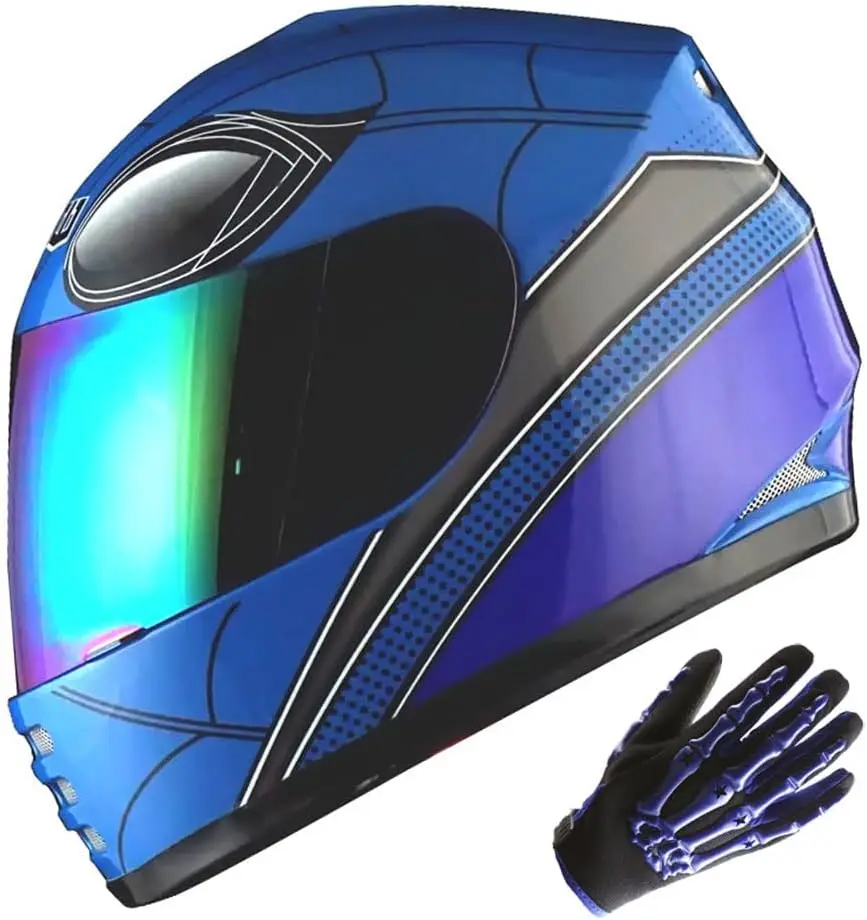 

Молодежный мотоциклетный анфас шлем уличный велосипед BMX MX детский паук синий MX скелет перчатки комплект