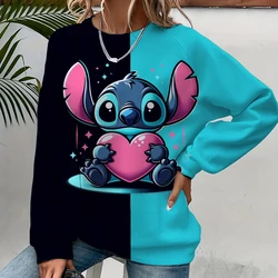 Damska bluza z długim rękawem z nadrukiem Disney Stitch Vintage Korean Harajuku Y2k Estetyczny Oversize Graffiti Print Pullover 2000s