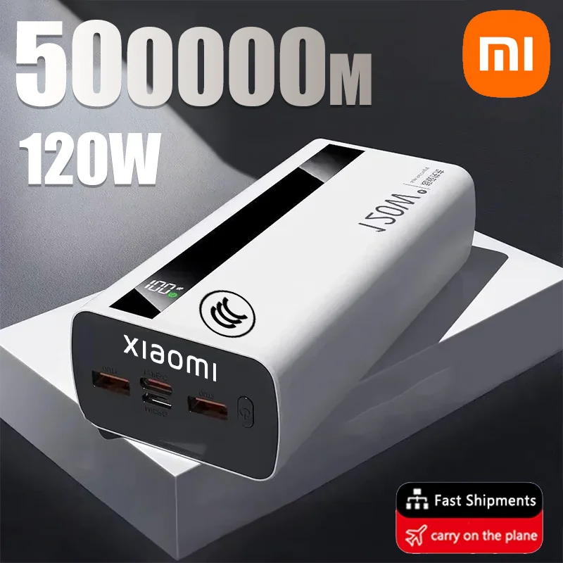 Xiaomi емкостью 500000 мАч Power Bank 120 Вт сверхбыстрая зарядка портативный внешний аккумулятор Powerbank для Iphone 17 Samsung Huawei Xiaomi емкостью 500000 мАч Power Bank 120 Вт сверхбыстрая зарядка портативный внешний аккумулятор Powerbank для Iphone 17 Samsung Huawei