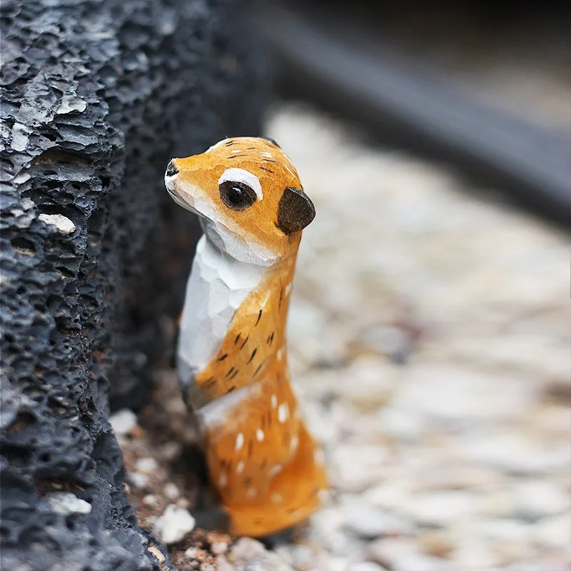 1 PC Wood Cute Meerkat Handmade Natural Wooden Carving Ornament Animal Sculpture Artistic Home Decor Creative Decoration Present