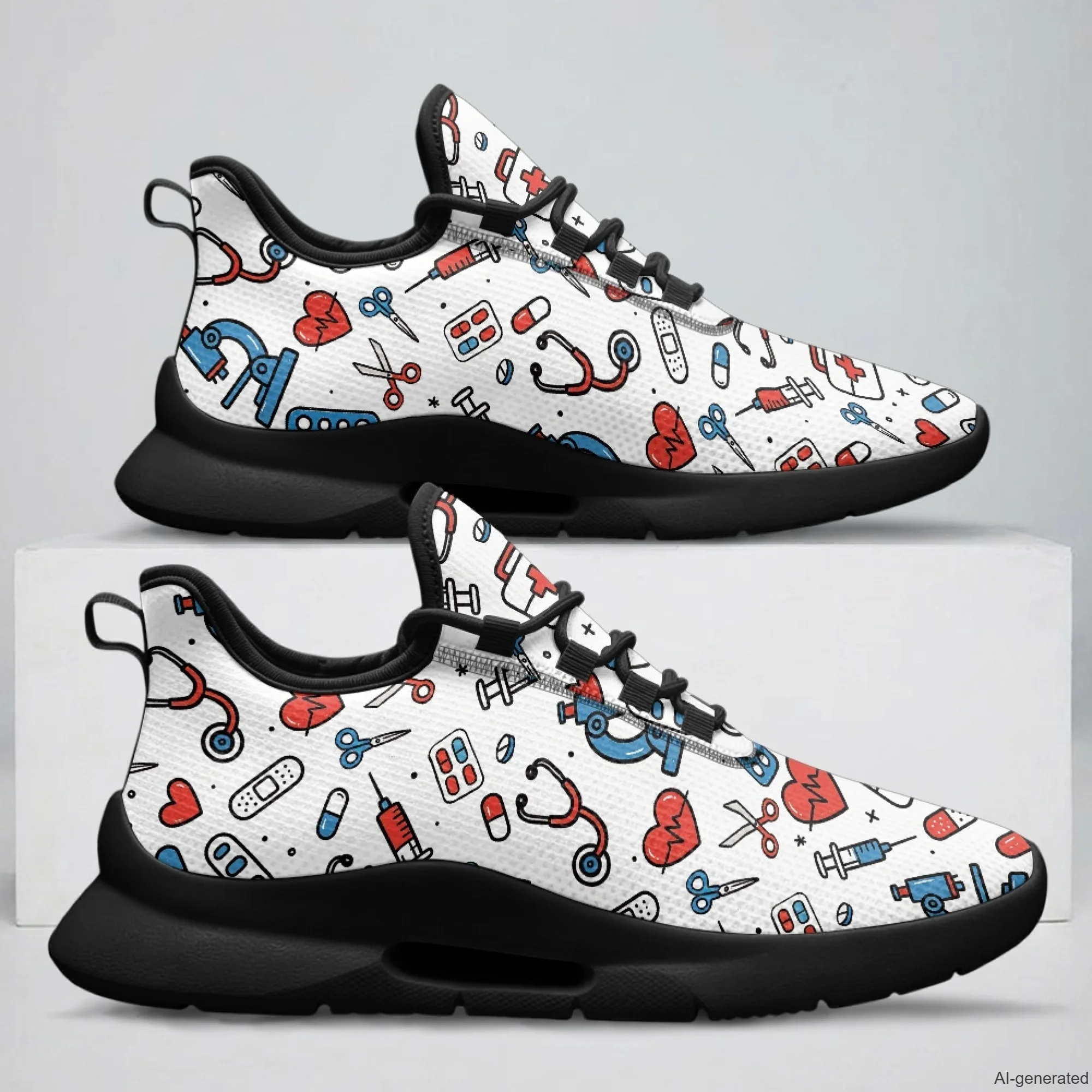 XIXIRIMIDO Lace-up Casual Shoes Men's Sneakers Breathable Mesh Walking Shoes Medical Pattern Women's Fashion Shoes 35-48