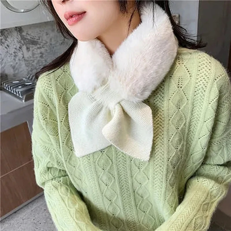 Winter Women Cross Faux Fur Straps Shawl Soft Neck Scarf Girls Ladies Autumn Winter Knitted Scarf