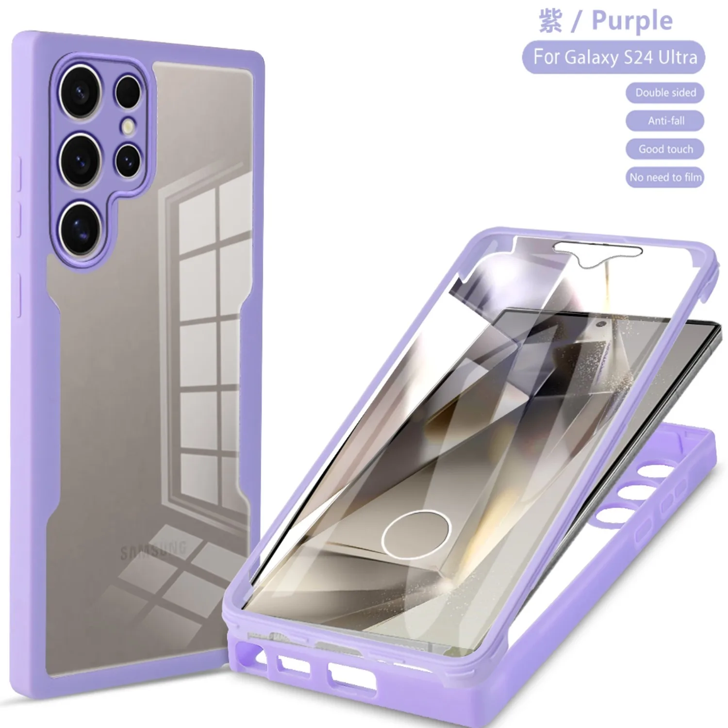 360° Shockproof Phone Case for Samsung Galaxy A21S Built-in Screen Protector Transparent Back Anti-Drop Bumper Cover