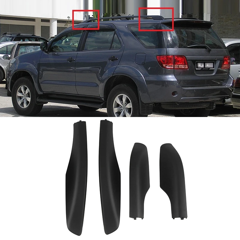 4PCS Black ABS Car Roof Luggage Rack Rail End Cover Shell Protector Fit for Fortuner