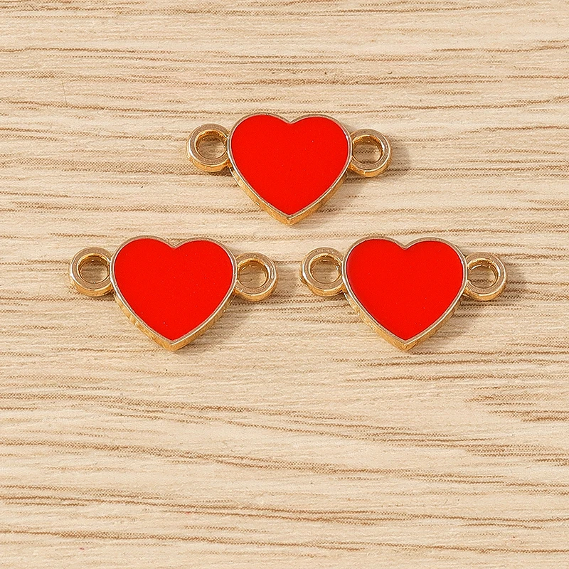 10 stücke 16x9mm niedlichen Doppel loch Emaille Liebe Herz Charms Anschlüsse für Schmuck machen DIY handgemachte Armbänder Halskette Handwerk Geschenk – Detail 4