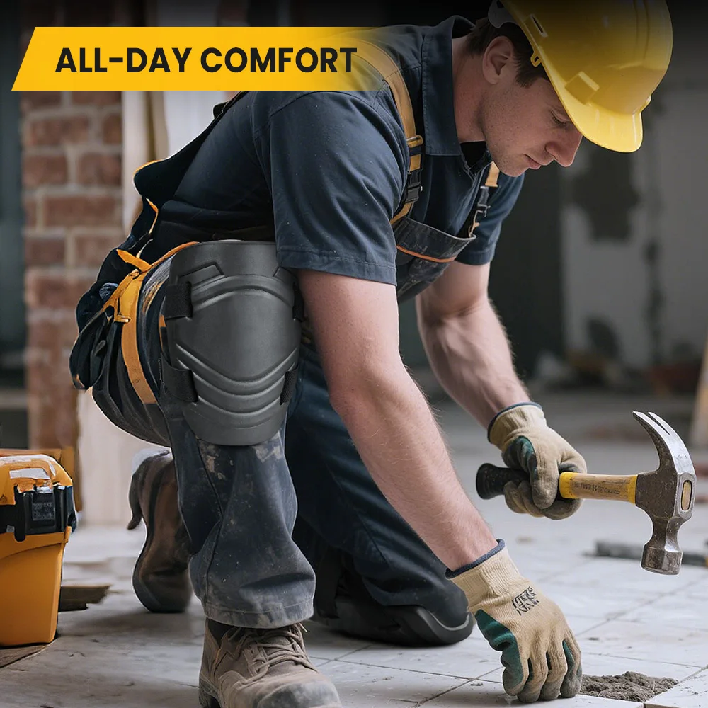 Knee Pads for Work, Construction Knee Pads for Men, Heavy Duty Comfortable Foam Knee Pads for Gardening Flooring and Cleaning, Strong Stretchable Straps