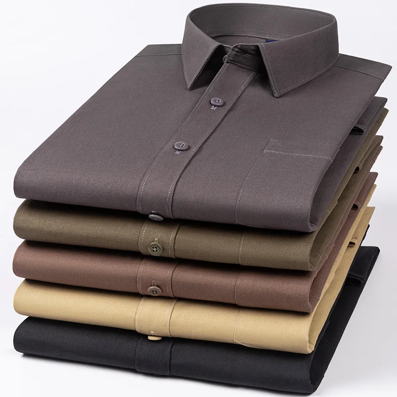 Camisas de algodón de manga larga con un solo bolsillo para hombre, camisa de negocios informal inteligente, camisa de ajuste regular, ropa negra