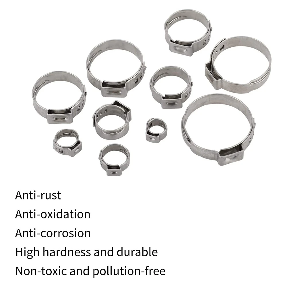 100Pcs 304 Stainless Steel Single Ear Hose Clamp 6-28.6mm Single Ear Hoop Combination with Pliers Hose Clamp Pliers