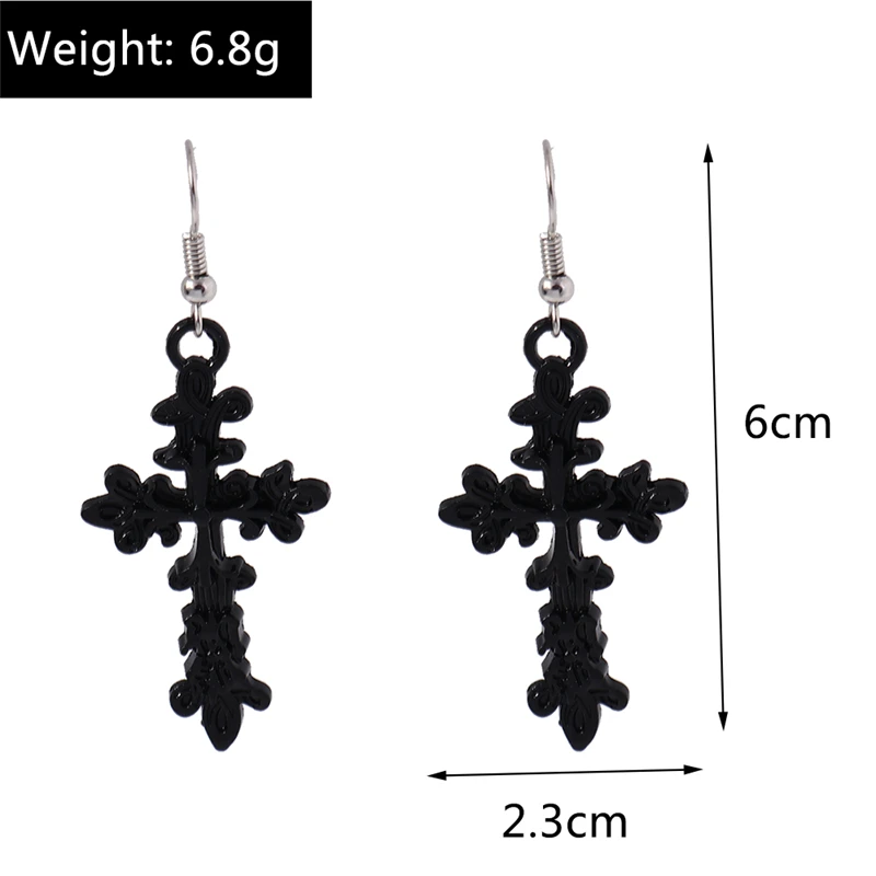 Neue Schwarze Kreuz Tropfen Ohrringe für Frauen Gothic Metall Kreuz Baumeln Haken Ohrringe Mädchen Partei Schmuck Zubehör – Detail 7