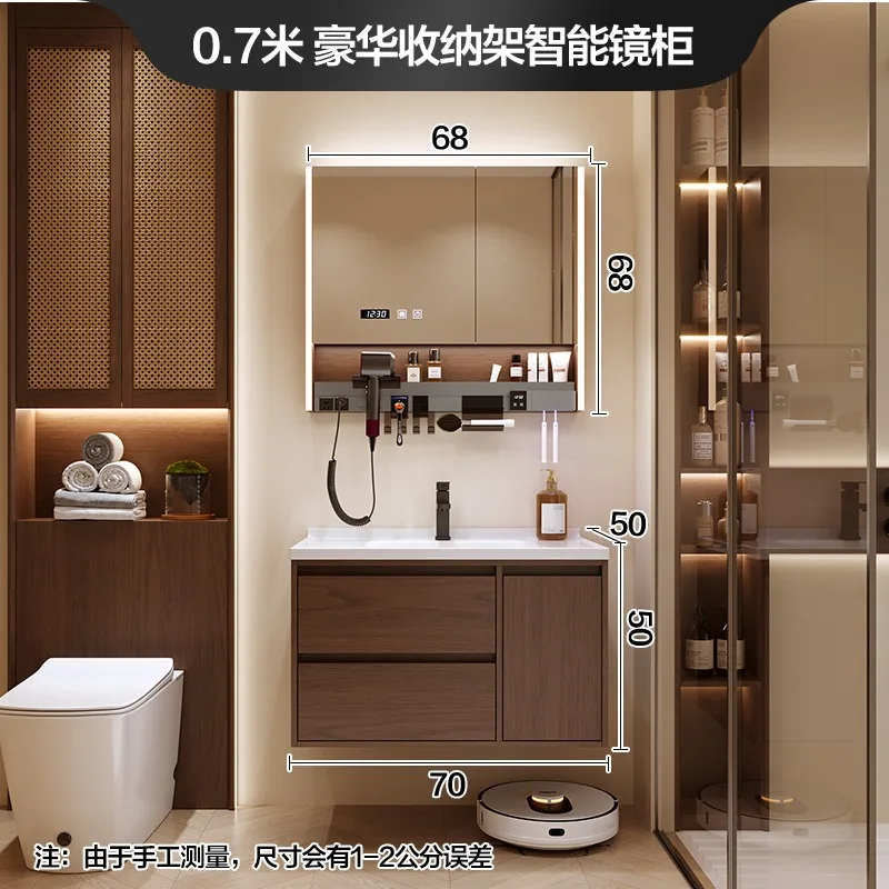 Medieval walnut color bathroom cabinet mirror ceramic integrated basin toilet toilet hand wash washbasin washtop