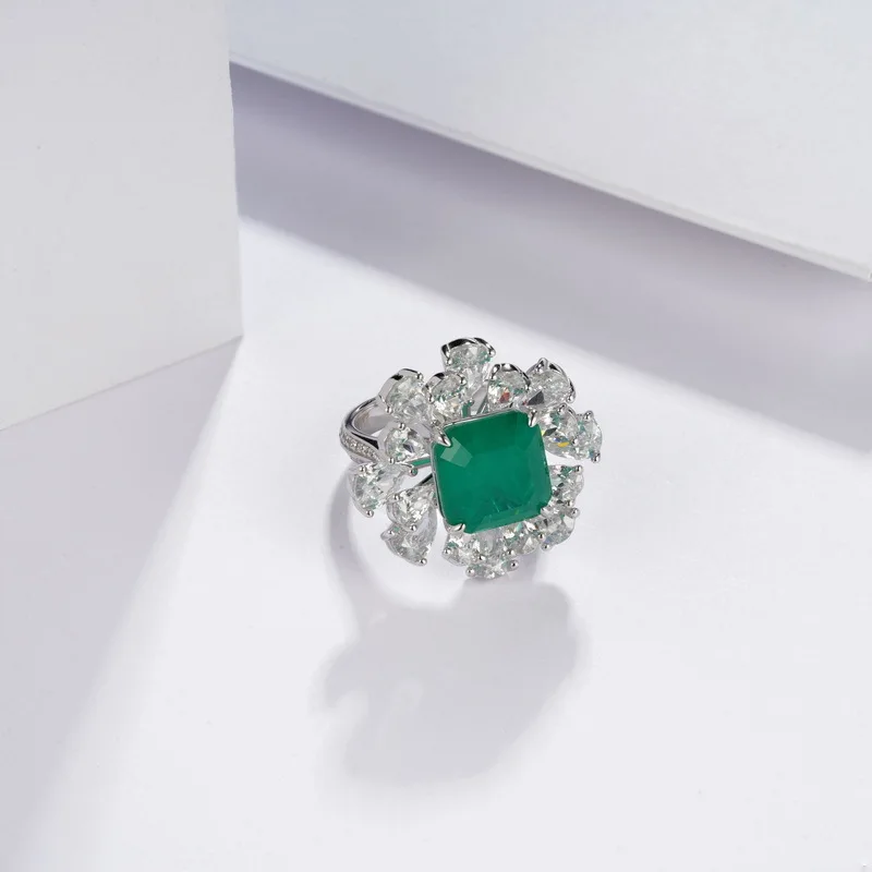 New S925 pure silver atmospheric fashion cultivation color treasure set with red, blue, emerald green ring wedding jewelry view 4