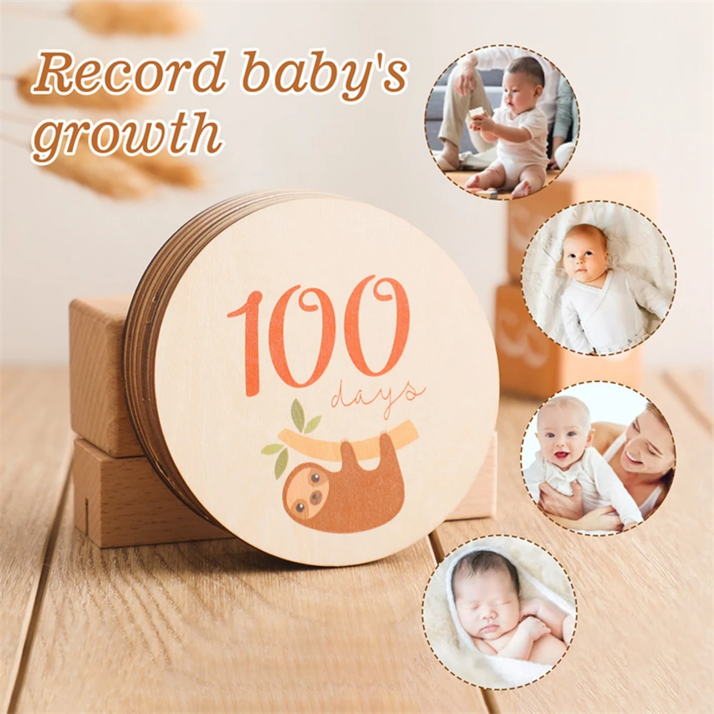 Baby Milestone Number Monthly Memorial Cards Newborn Baby Paper Wooden Engraved Age Photography Accessories Birthing Gifts