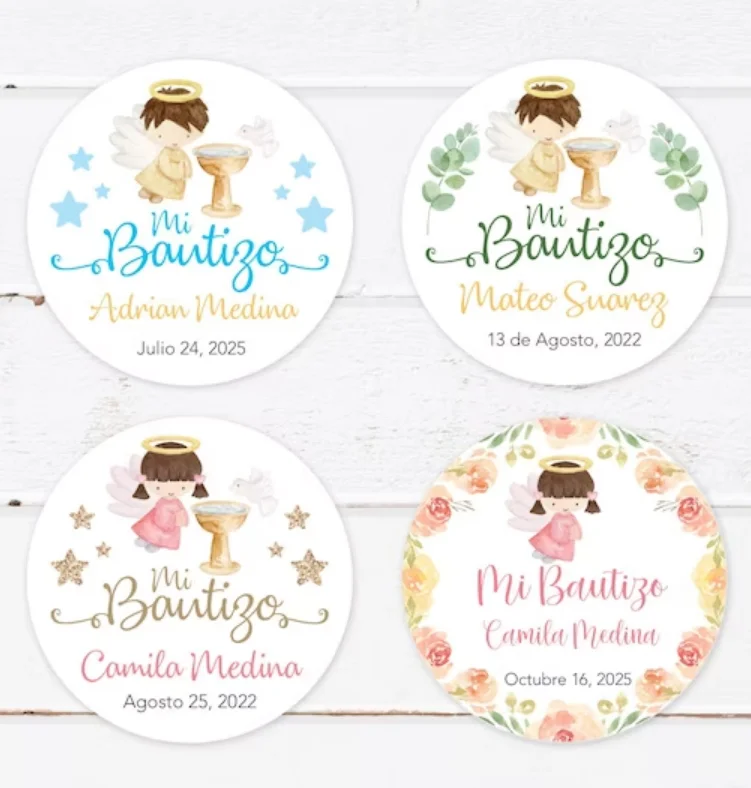 Baptism stickers in English or Spanish, Custom Gift Favor for Girl, Baby Girl Baptism Favors, First Communion