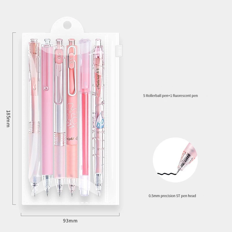 6 pz/set penna Gel rosa Kawaii 0.5mm creativa carina penna a inchiostro nero neutro regalo per bambini scuola forniture per la scrittura dell'ufficio cancelleria