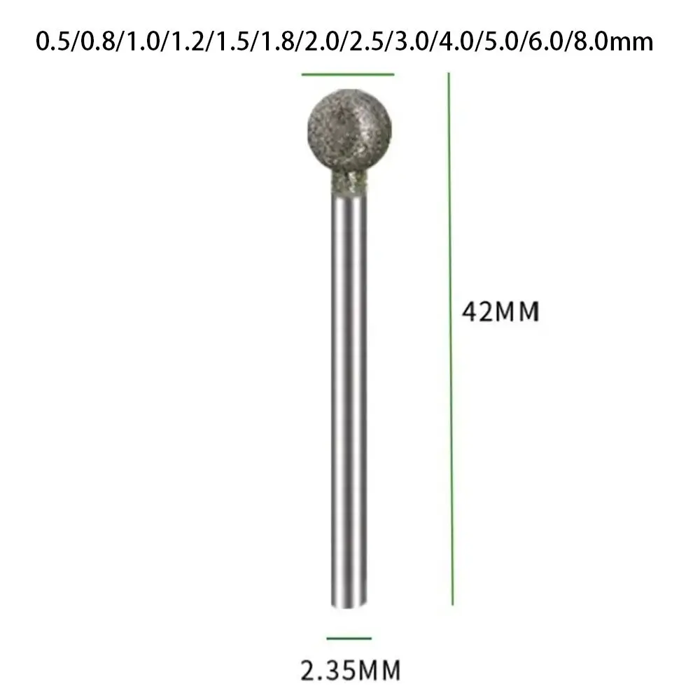 5ชิ้นหัวขัดเพชรที่มีความแม่นยำในการแกะสลักก้าน2.35มม. ชิ้นส่วนเครื่องเจียรไฟฟ้ากลมขนาด0.5-8มม.