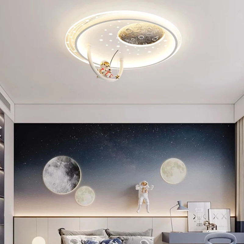 Modern LED Ceiling Lamp Nordic Design Art Cartoon Astronaut Chandelier Suitable For Children's Room Boy Girl Bedroom Light