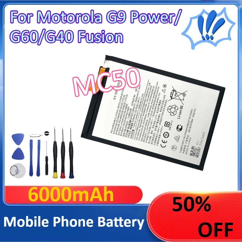 

MC50 6000mAh For Motorola G9 Power/G60/G40 Fusion Mobile Phone Battery +Tools