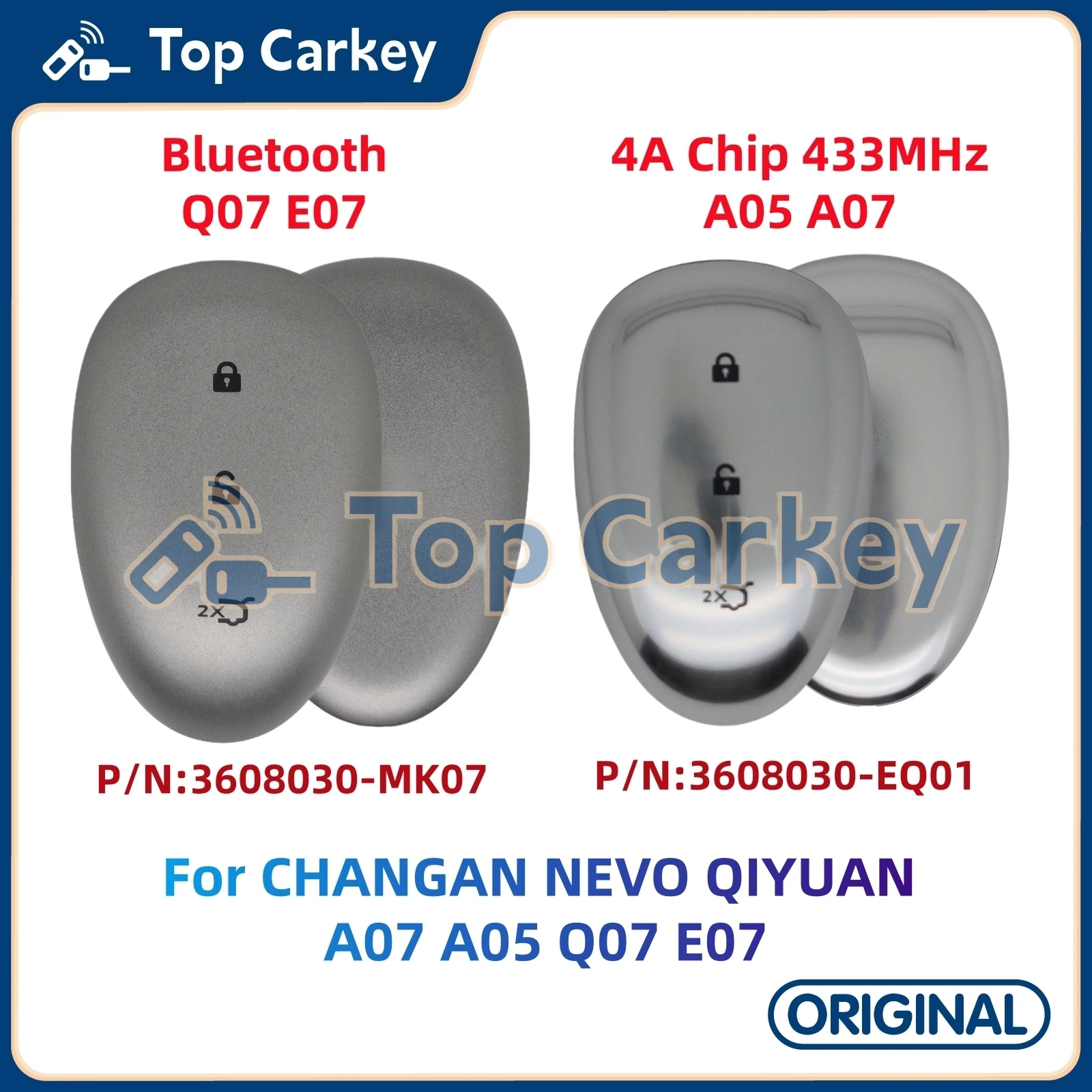 TopCarkey 3608030-MK07 PT301 EQ01 MK06 Smart Key 4A Chip 433MHz for CHANGAN QIYUAN NEVO A06 A07 A05 Q07 E07 Q05
