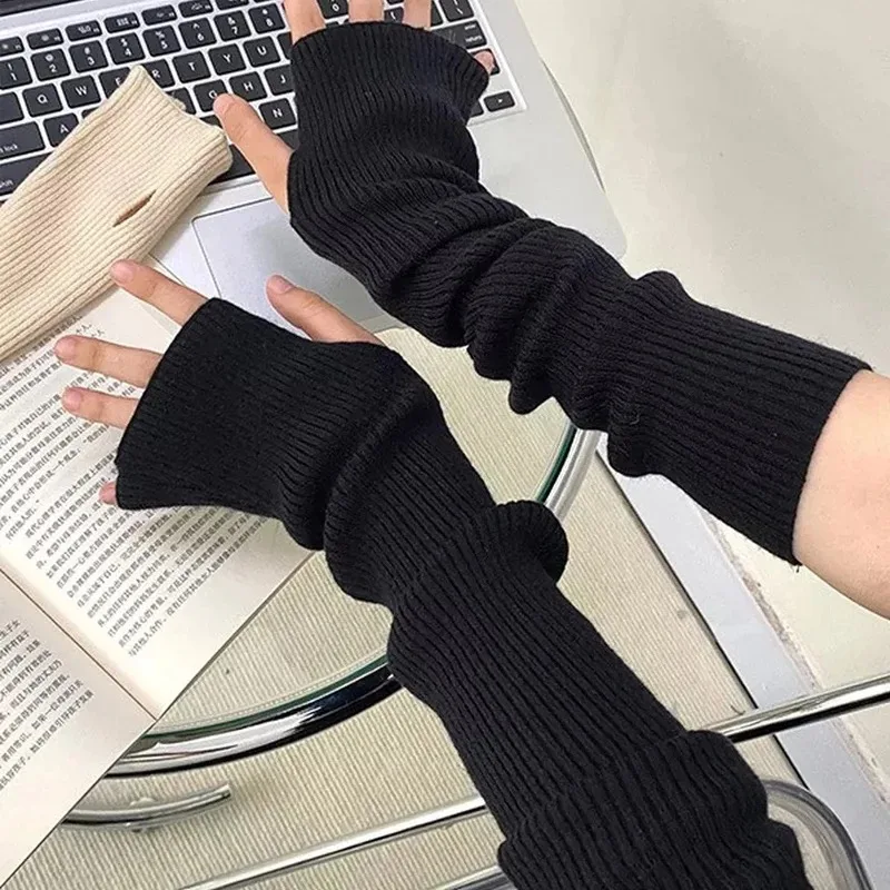 Long Fingerless Gloves Women Mitten Winter Arm Warmer Knitted Arm Sleeve Fashion Casual Soft Girls Clothes Punk Gothic Gloves