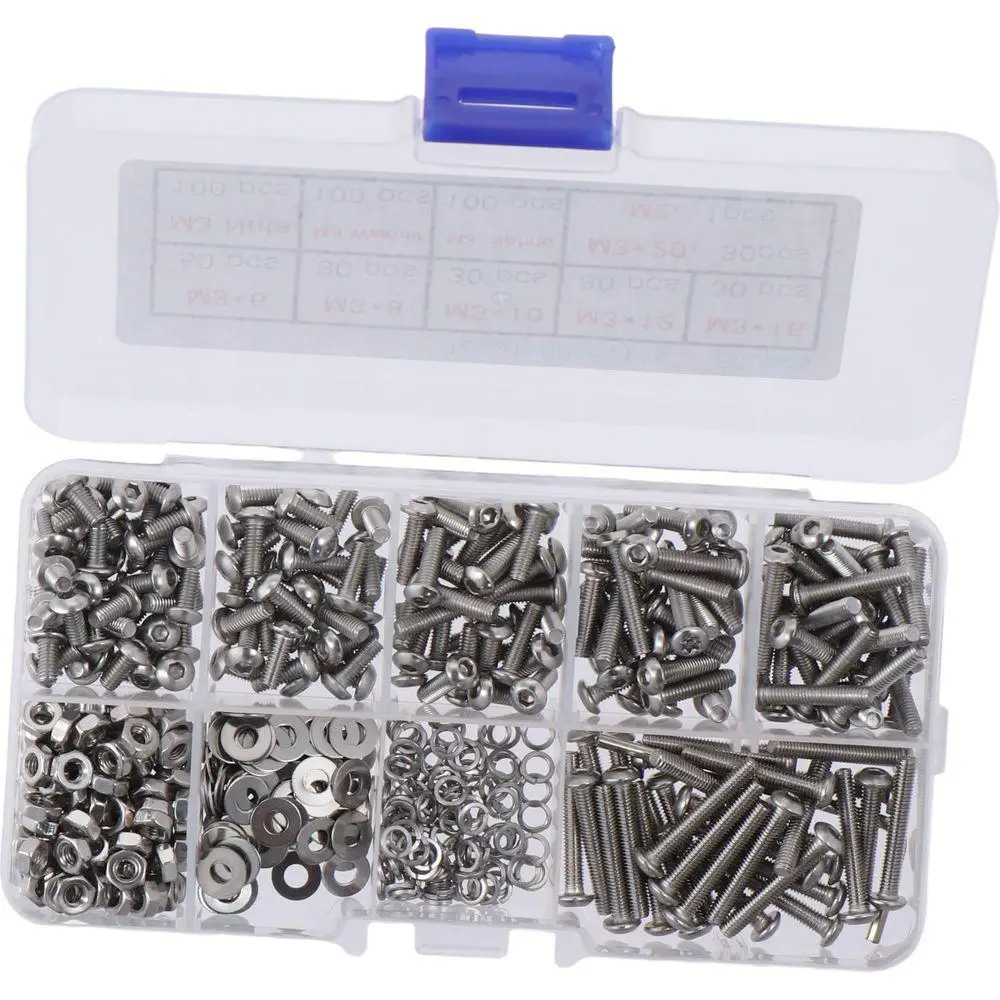 500Pcs 6/8/10/12/16/20mm Metric Screw Assortment 304 Stainless Steel 6 Sizes Bolts and Nuts Washers Kit