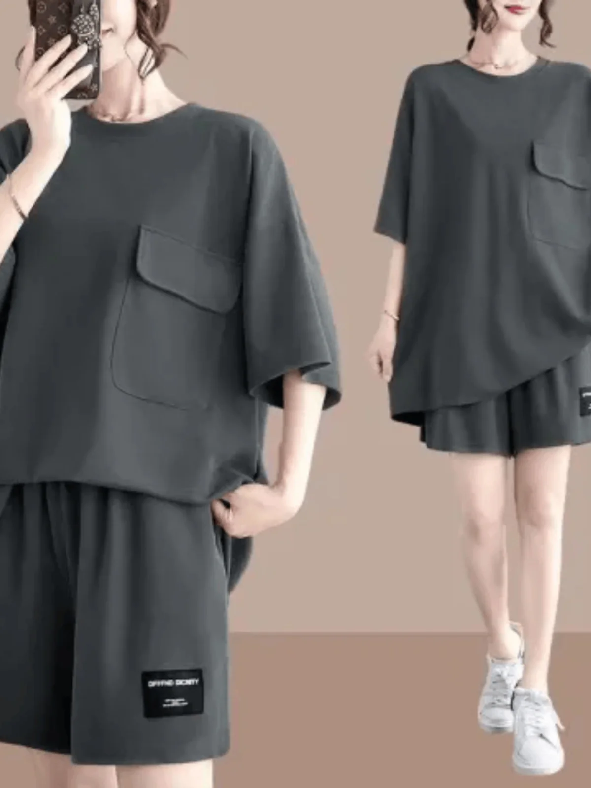 

Plus Size Summer 2025 plus Size Casual Sportswear Set Women Loose Slimming Faionable ort Sve Two Piece Set Korean Sle High Wa...