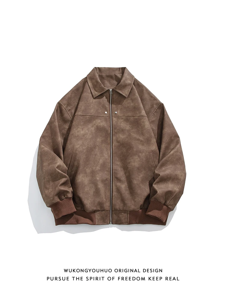 

Американская винтажная коричневая кожаная куртка с лацканами, мужская замшевая куртка Maillard для пар