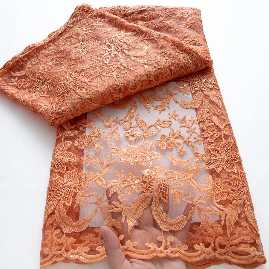 

French Sequins Lace Fabric Embroidered Tulle 5Yard African Lace Fabric 2025 High Quality Nigerian Mesh Dress for Women Sew A3770