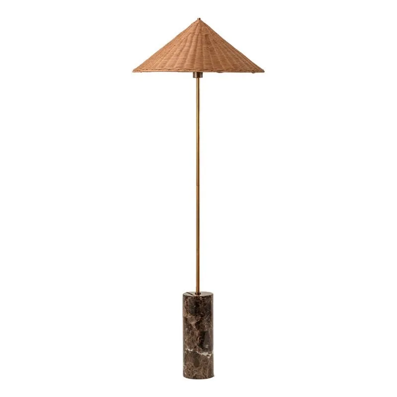 

Medieval Style Marble Floor Lamp, Designer Sofa Side Living Room Dining Room Bedroom Nanyang Vintage Rattan Hat Lamp