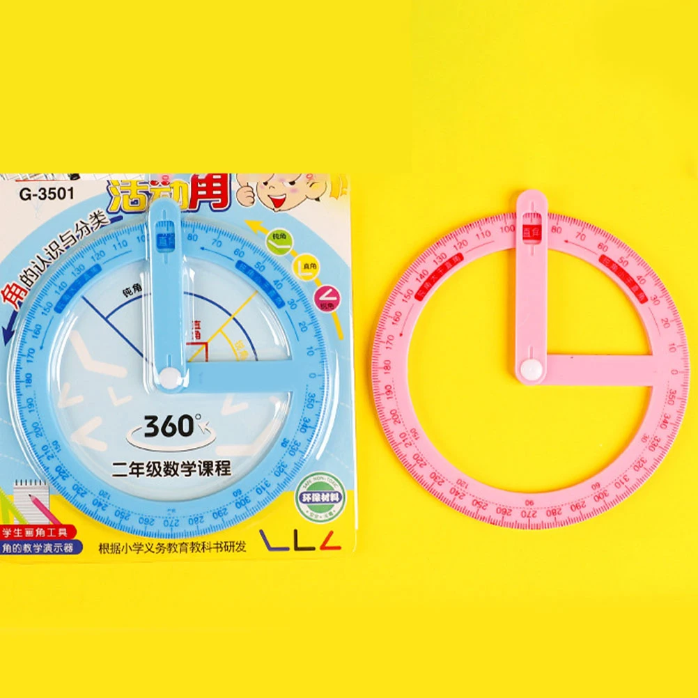 3pcs 360 Degree Protractor Swing Arm Angle Tool Plastic Bell Shaped Teaching Aids School Supplies Students Gifts