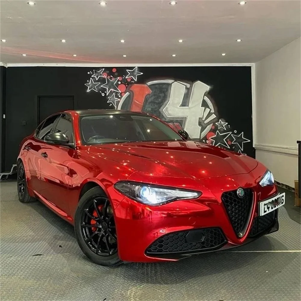 PET Stretchable Glossy Red Mirror Chrome Vinyl Wrap Film Foil Sticker Bubble Free Car Adhesive Vinyl