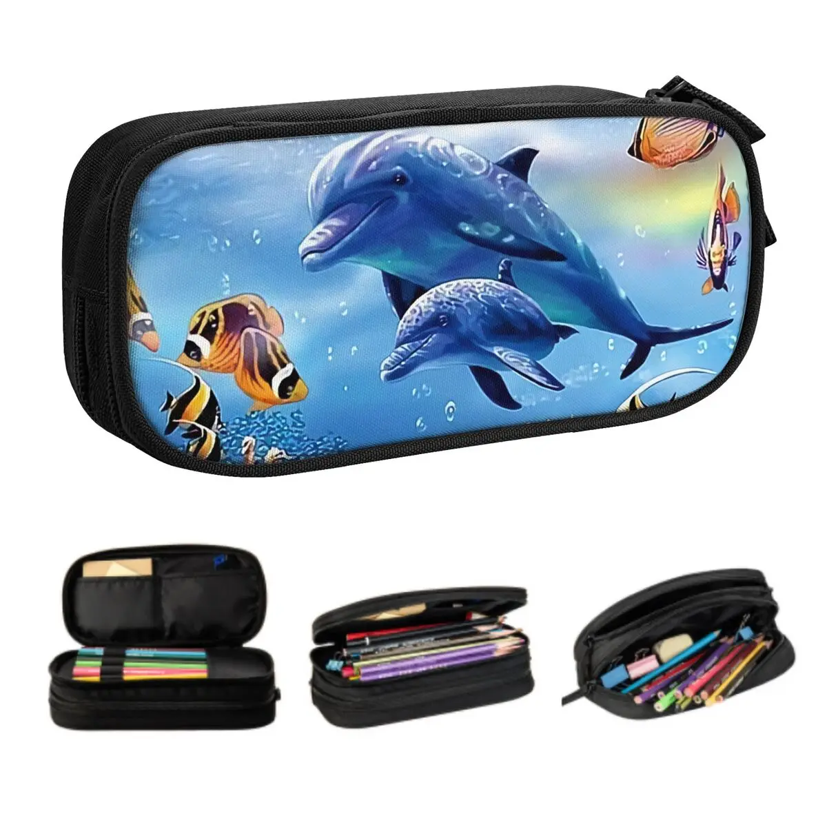 Custom Sea Creature Dolphin Fish Cute Pencil Cases Girls Boys Large Capacity Ocean Animal Pencil Pouch Students Stationery