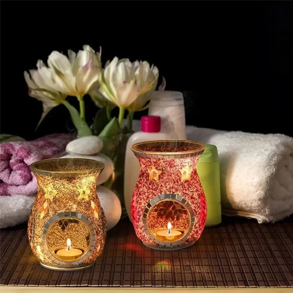Mosaic Glass Aroma Candle Holder Classic Durable Incense Aromatherapy Oil Diffuser Colorful Romantic Stained Glass Aroma Lamp