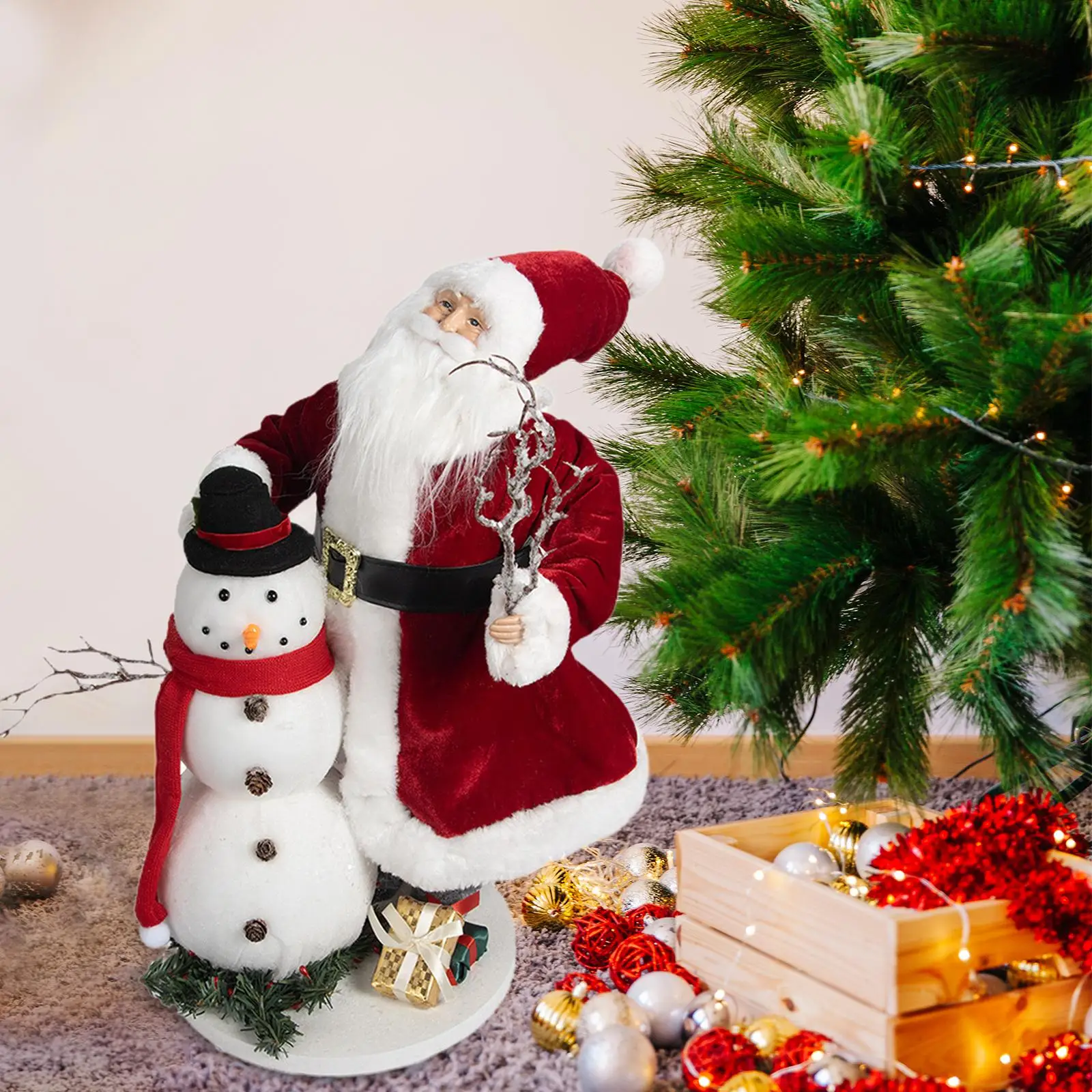 

Standing Santa Claus Figure Ornament Collectible Centerpiece Christmas Figurine Santa Claus Figurine Doll for Living Room