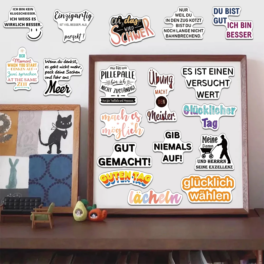 50 قطعة من ملصقات اقتباسات ملهمة ألمانية إبداعية لتزيين خوذة جراب هاتف ذاتي الصنع ملصقات شخصية لكوب الماء #6