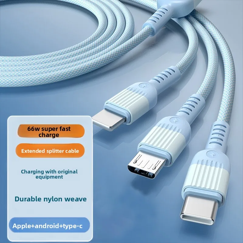 كابل شحن 3 في 1 مع شحن سريع بقدرة 66 وات، متوافق مع iPhone 14 وLeEco وأجهزة Android (USB-C)، كابل بيانات من 1 إلى 3 #1