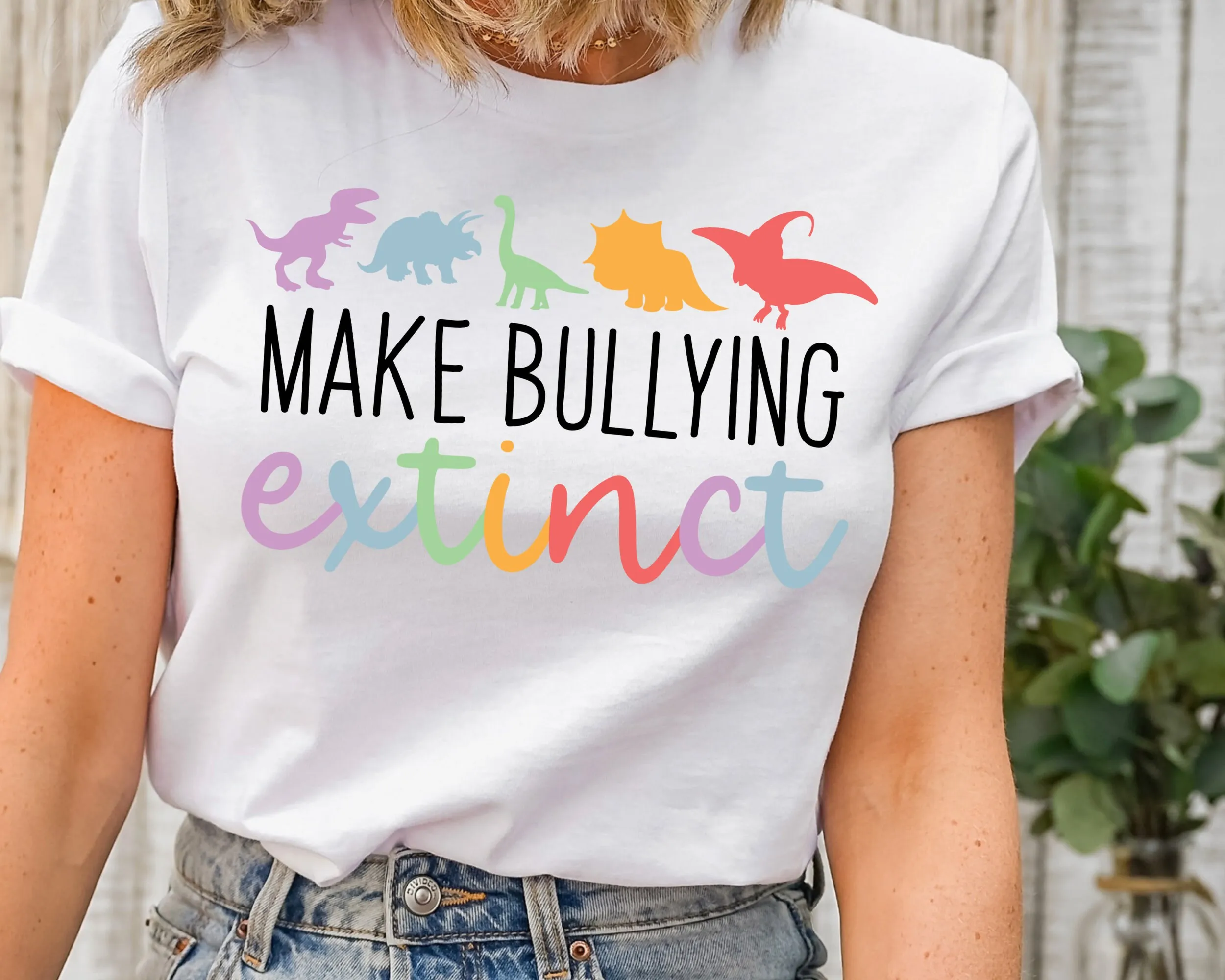 

Make Bullying Extinct T Shirt Dinosaur Anti Awareness School Dino