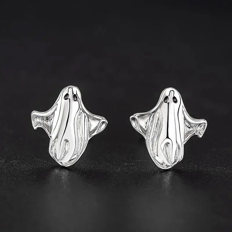 Huitan Women Halloween Ghost Stud Earrings Cute Spooky Design Festival Wearable Metal Accessories Lady Party Statement Jewelry