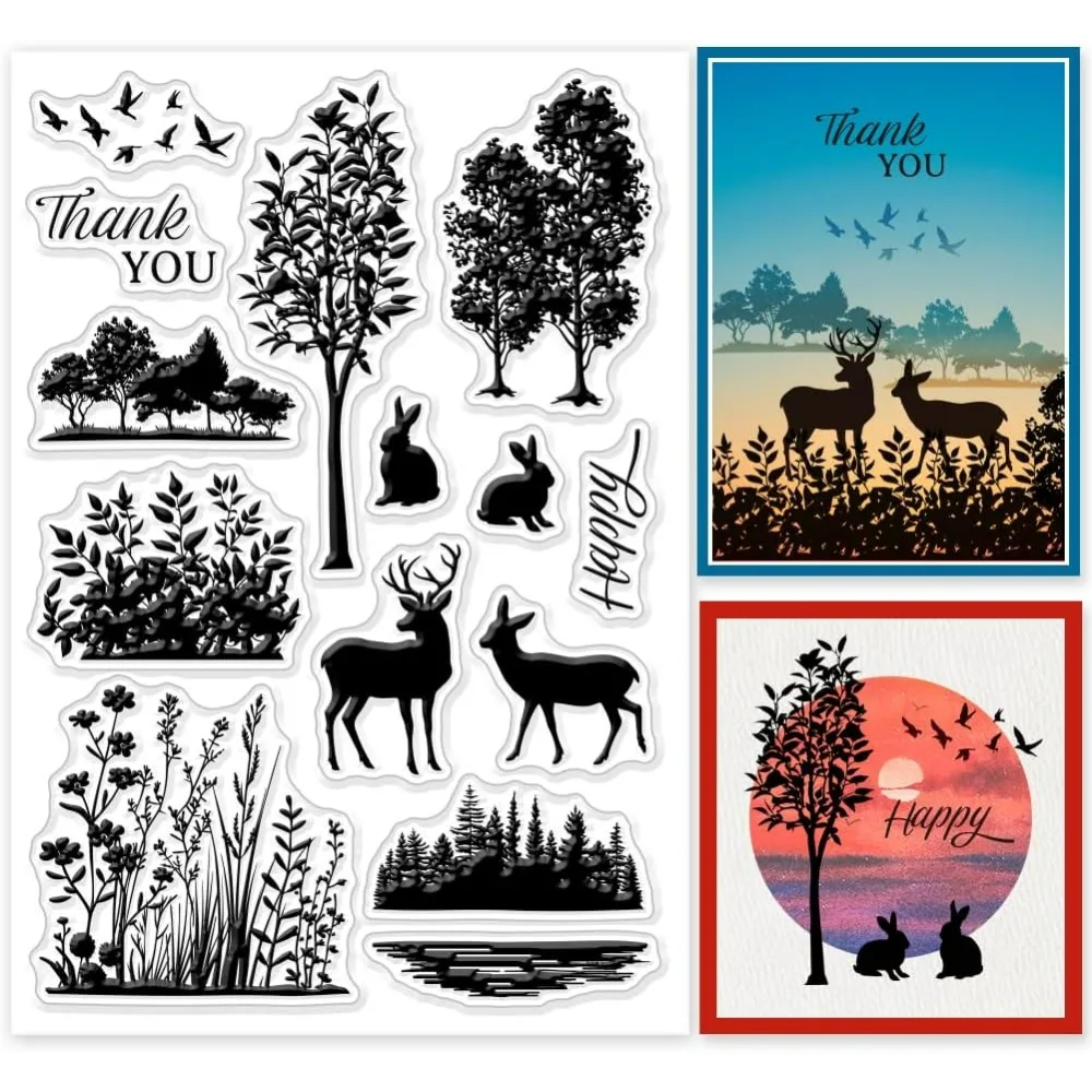 Forest Animal Silhouette Clear Stamps Wild Deer Rabbit Bird Silicone Clear Stamp Seals Transparent Stamps for DIY Scrapbooking