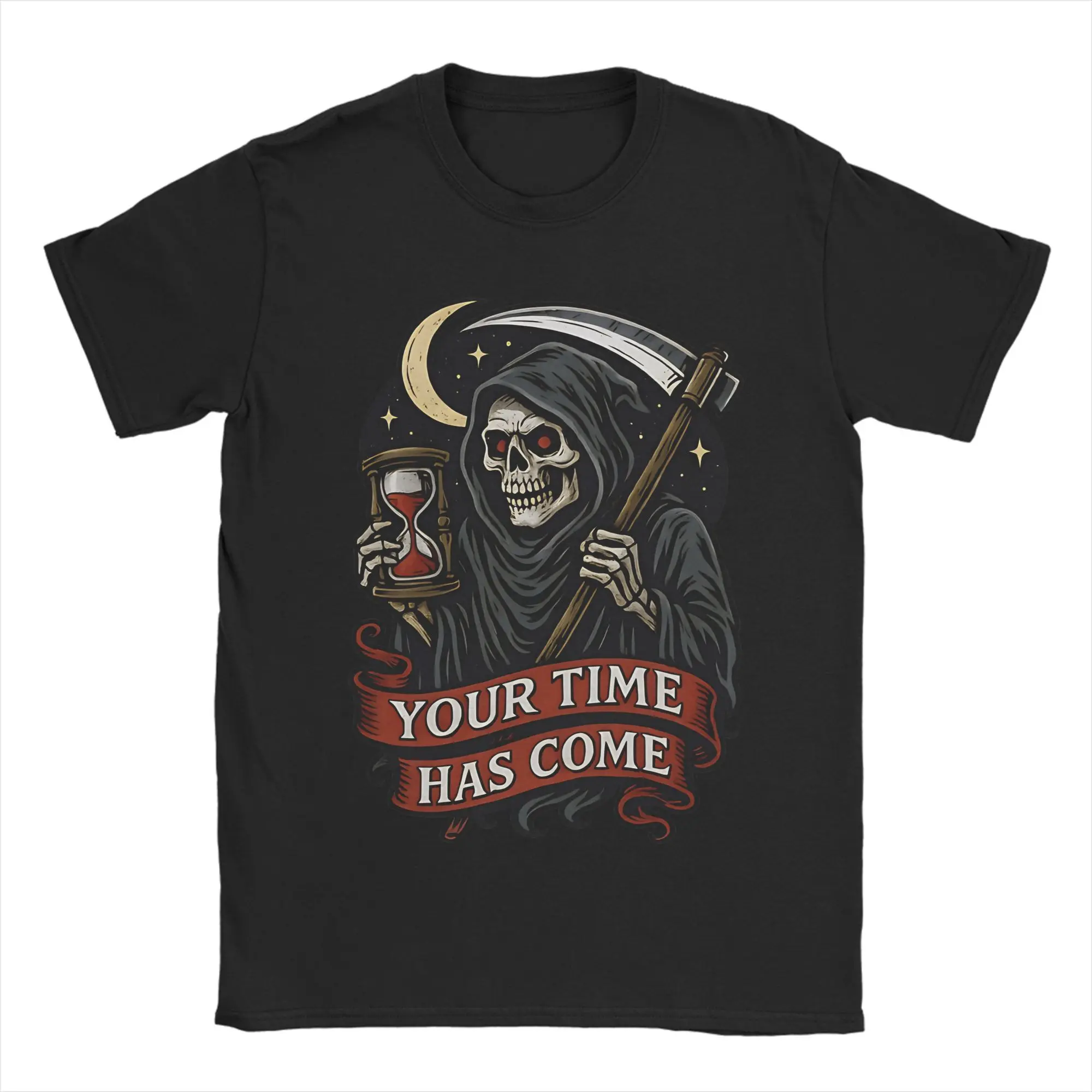 

Мужские футболки Grim Reaper Your Time Has Come Hipster Футболки из чистого хлопка с короткими рукавами Футболки с круглым вырезом Одежда больших размеров