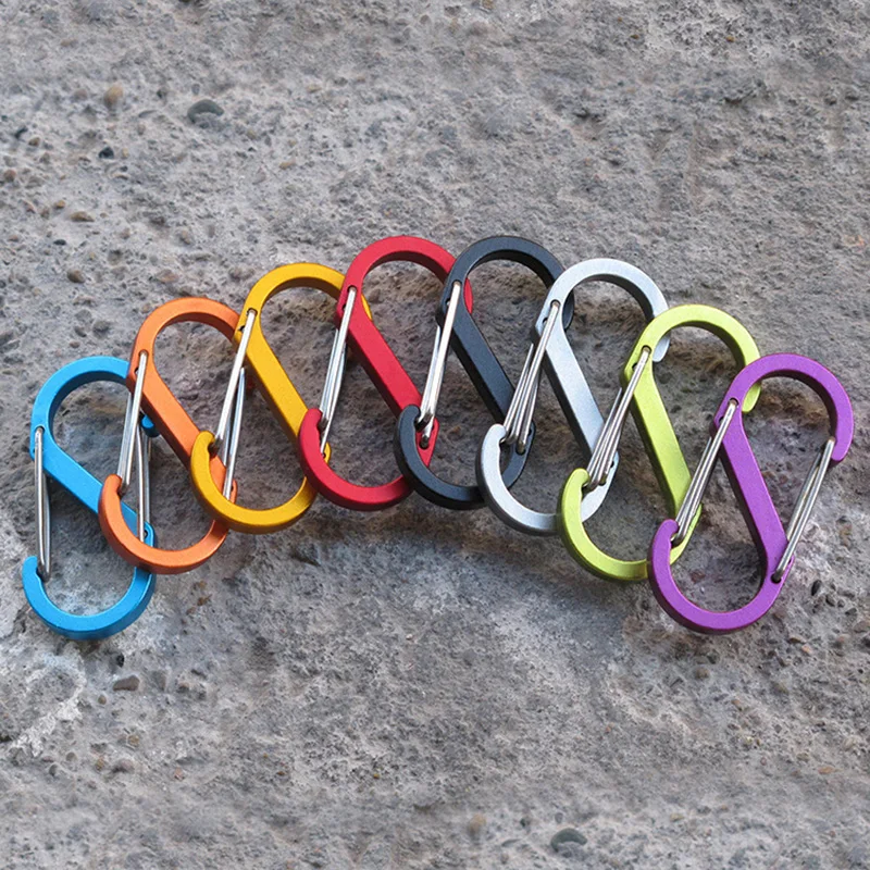 5pcs Aluminum Alloy S Type Carabiner Steel Wire 8-character Buckle Mini Spring Hanging Buckle Bottle Key Chain Outdoor Tools