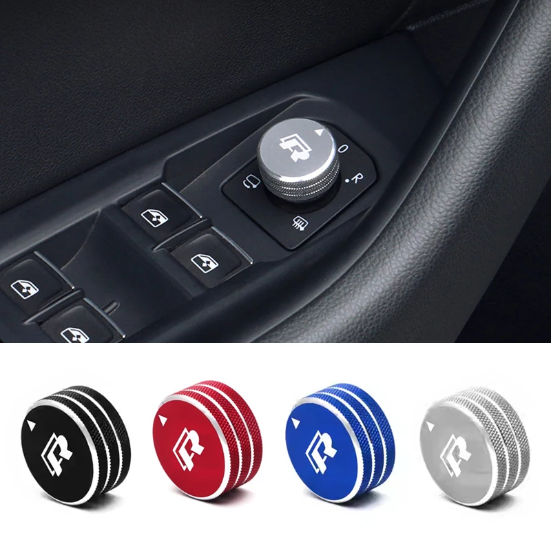 3D Aluminium Rearview Mirror Control R Logo Knob Cover Stickers Accessories For VW Volkswagen Magotan B8 Tiguan T-roc Touareg