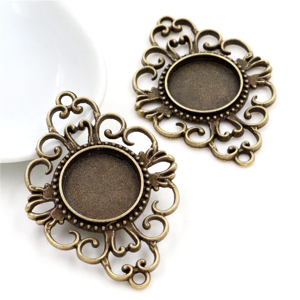 10pcs 18mm Inner Size Antique Bronze Antique Silver Plated Flower Connection Style Cabochon Base Cameo Setting Charms Pendant