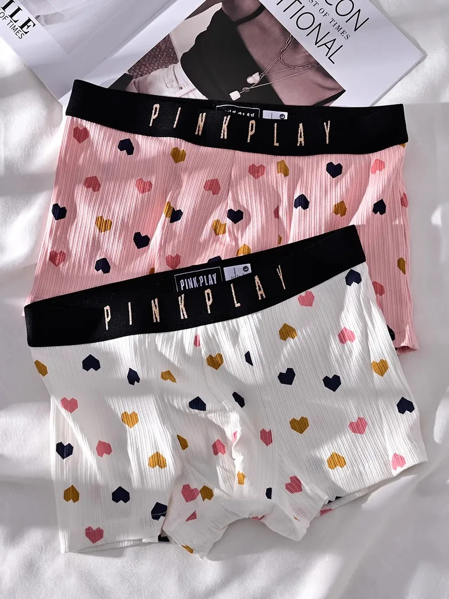 Sweet Lovers Matching Panties Sexy Pure Cotton Men Boxers Women Kawaii Loli Briefs Cute Couple Print Two Pieces Underpants Set