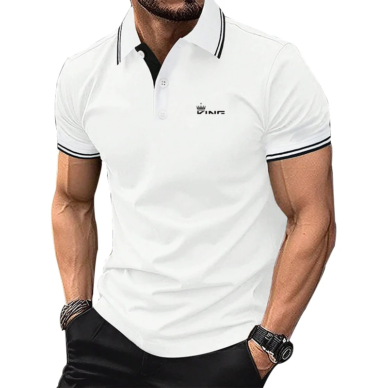 100% Polyester Men New Slim Fit Short Sleeve Lapel Polo Shirt Tops Men Clothes Sport Golf Polo Shirt Fashion Lapel Tops Polo