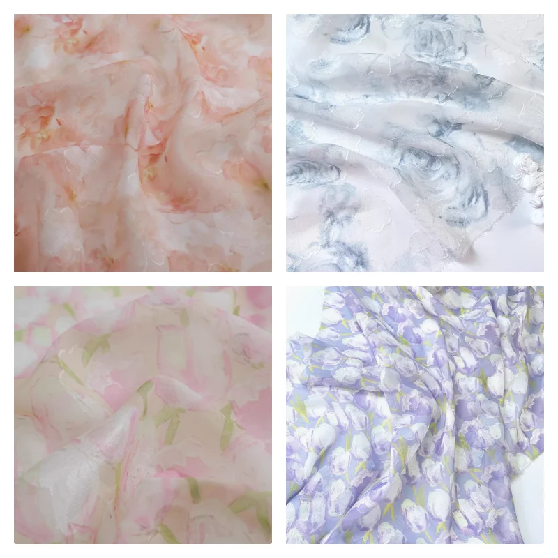 

Fabric Rose Blossoms Dyeing Printed Chiffon Fabric Handmade DIY Fabric