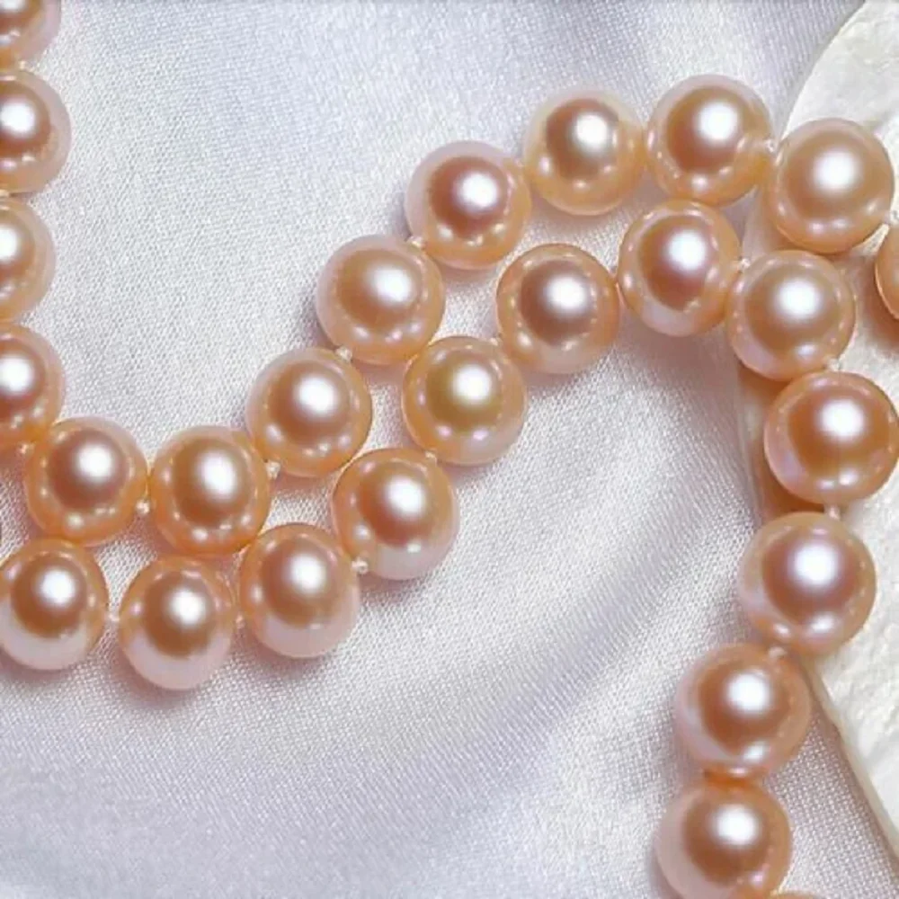 

Beautiful Japanese pearl AAAA 9-10mm round pink pearl necklace with 14k gold buckle -16/36 inch